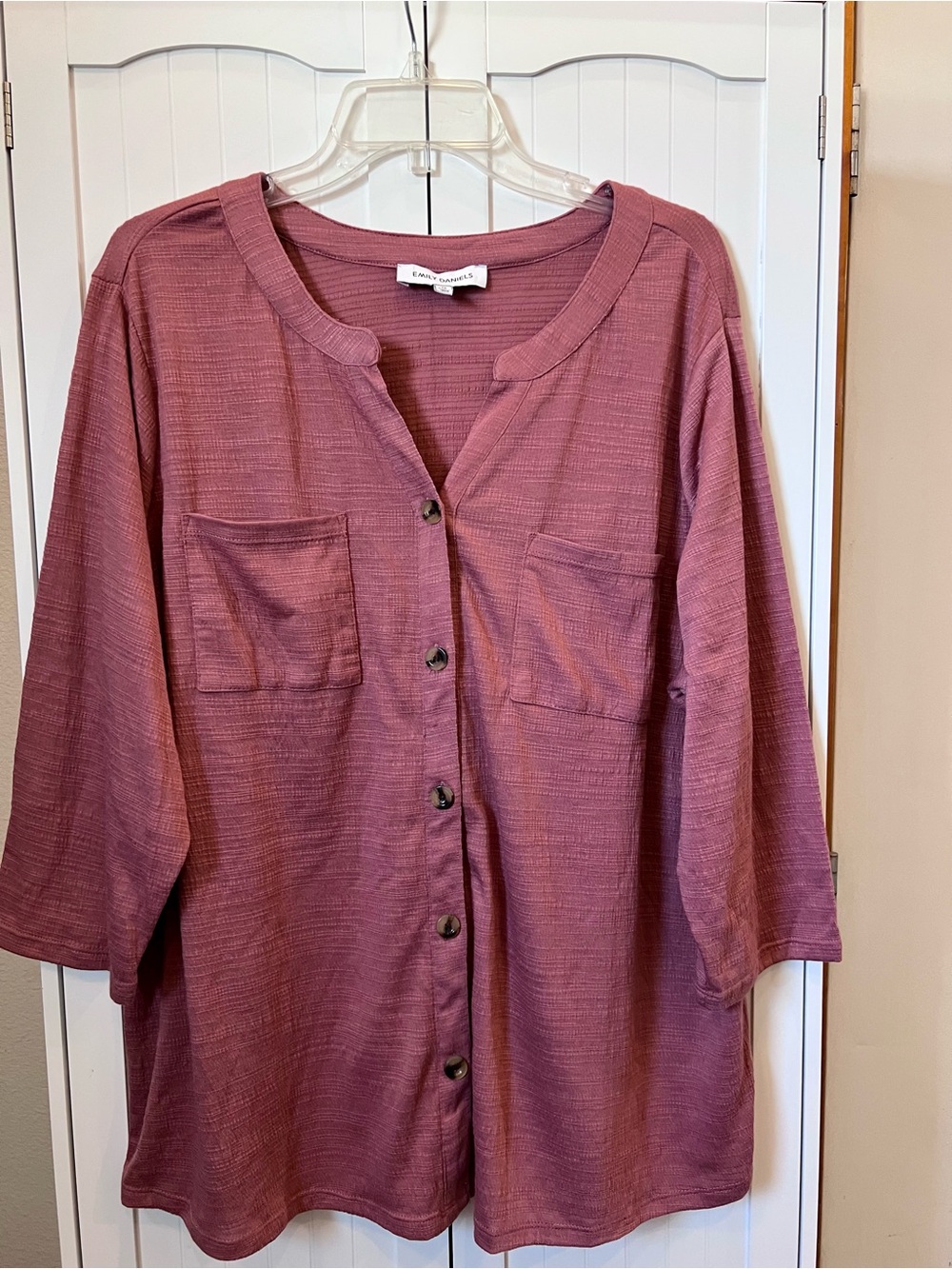Emily Daniels Rosewood Button-Front Pocket Shirt